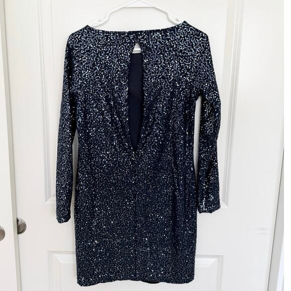 Tibi Zeppelin Sequin High Neck Open Back Long Sleeve Mini Shift Dress Blue XS - Picture 4 of 6